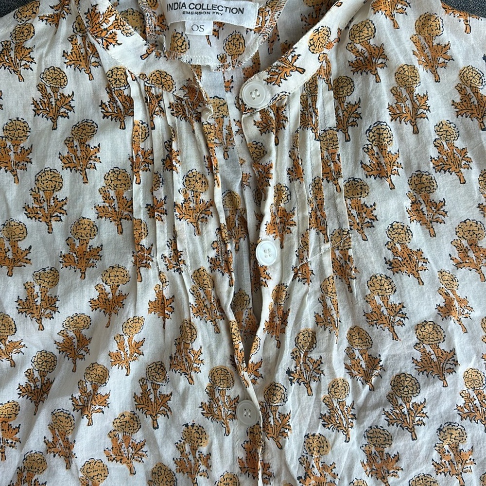 Emerson Fry White and Mustard Floral Button Front Top - Picture 3 of 6
